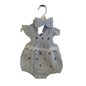 Little Me, 3 Month,  Baby Girls Jumper, Light Blue & White with Cherries